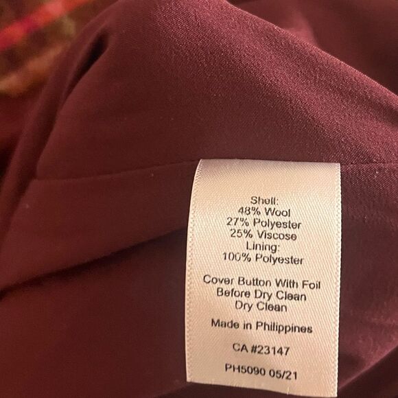 Talbots Pink And Brown Plaid Button Front Wool Blend Skirt Size 6P - Picture 6 of 6